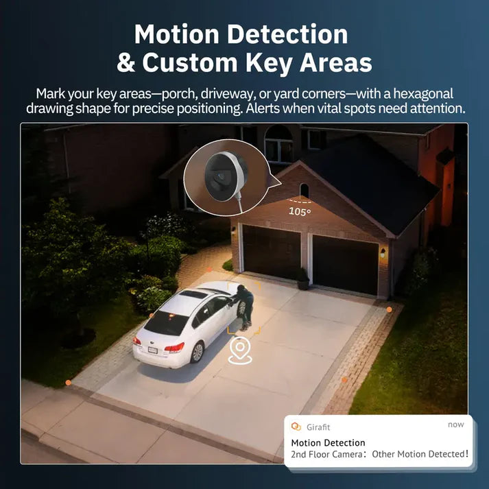 2K Dual-Band Wi-Fi camera with AI color night vision, motion detection, and 24/7 local storage. 📹✨