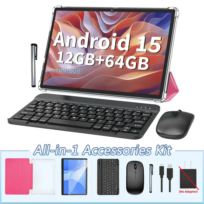 Android 15 tablet, 10.1-inch, 2-in-1 portable device, 12GB RAM, holiday gift.