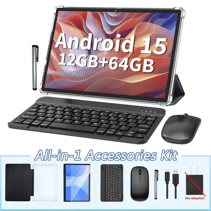 Android 15 tablet, 10.1-inch, 2-in-1 portable device, 12GB RAM, holiday gift.