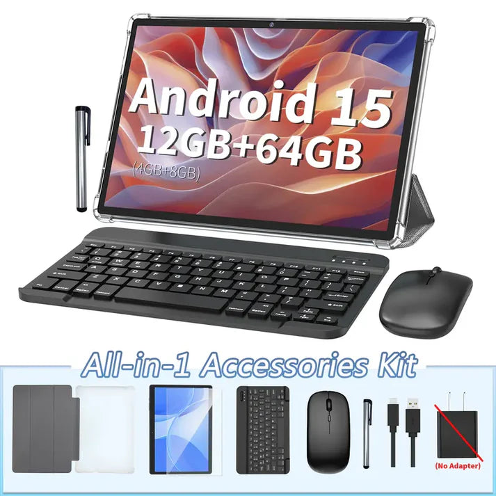 Android 15 tablet, 10.1-inch, 2-in-1 portable device, 12GB RAM, holiday gift.