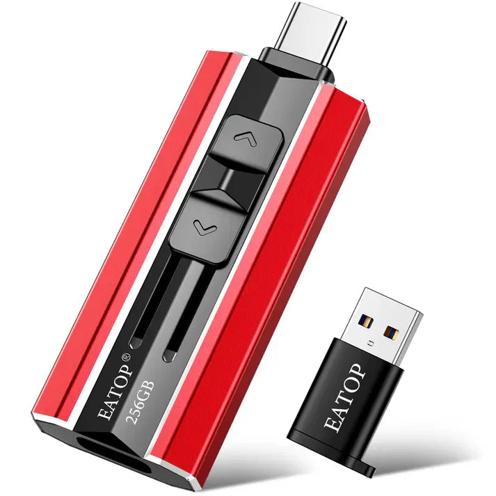 High-speed 4-in-1 plug-and-play flash drive allows for instant backup of photos and videos between iPhones, iPads, Android devices, and PC